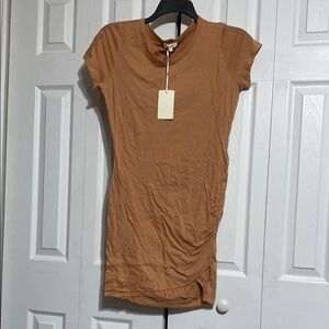 La miel cotton bodycon tan tee shirt scrunch side tee shirt dress MEDIUM